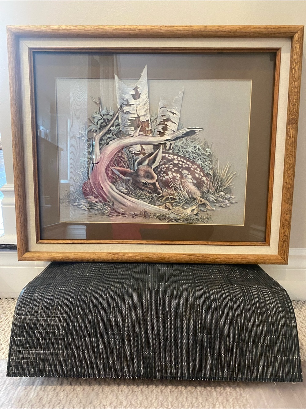 Framed Woodland Fawn Art Print in Brown and Cream Tones